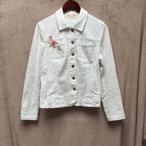 Women's Kiki Jeans White Floral Embroidered Jean Jacket M
